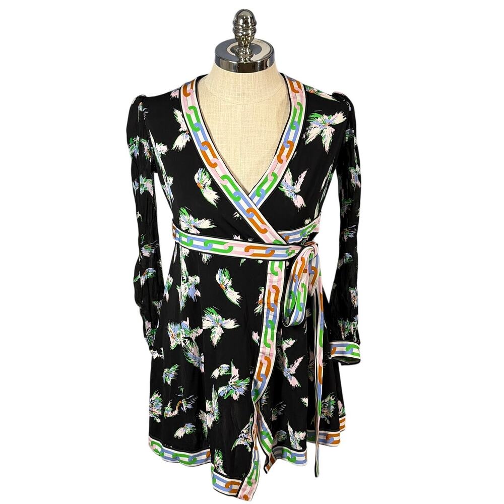 Diane Von Furstenberg Womens Gala Printed Mini Wrap Dress Size Small Summer